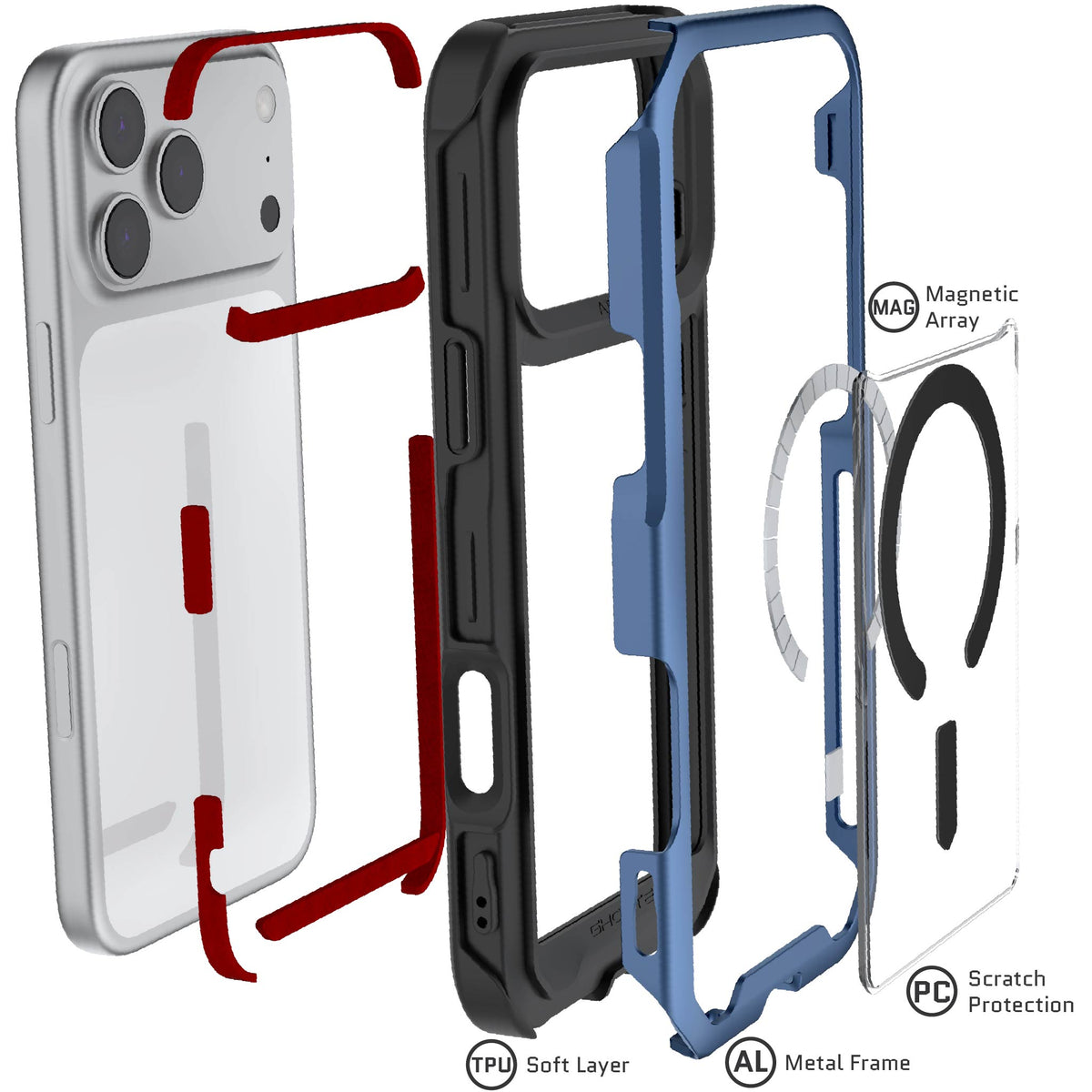 Apple iPhone 18 Pro Max Case Clear Blue Metal Aluminum MagSafe Protective Phone Cover