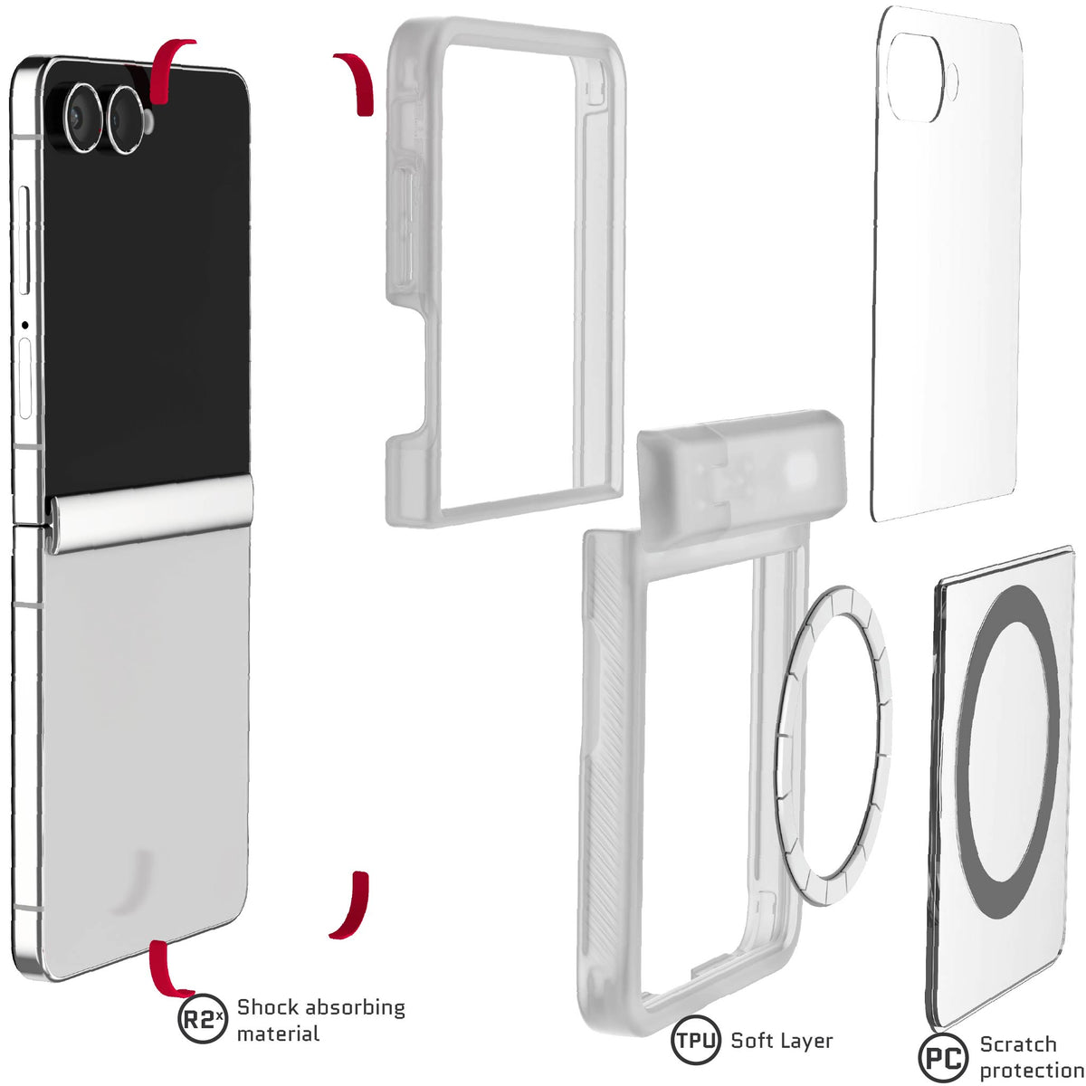 Z Flip 7 Clear Protective Phone Case Magnetic MagSafe Kickstand