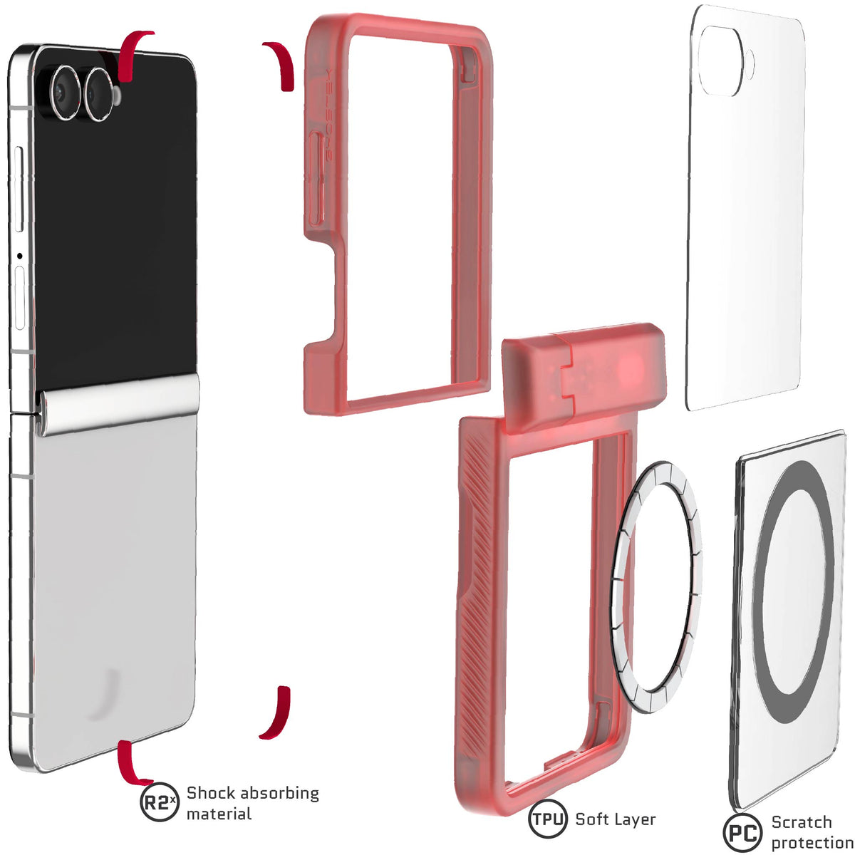 Samsung Flip 7 Case Pink Protective Phone Cover Magnetic MagSafe Kickstand
