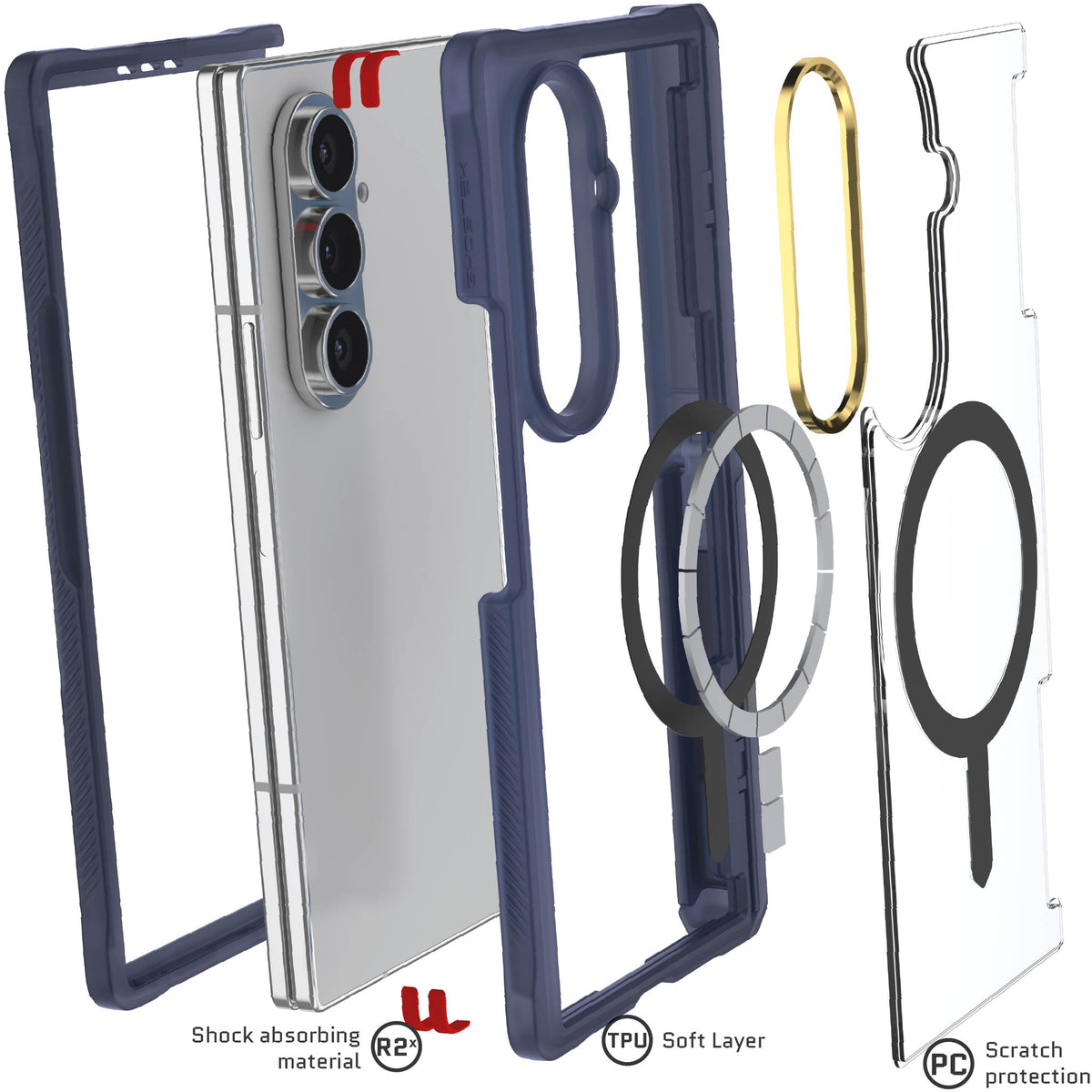 Galaxy Fold7 Protective Phone Case Blue MagSafe Kickstand Magnetic