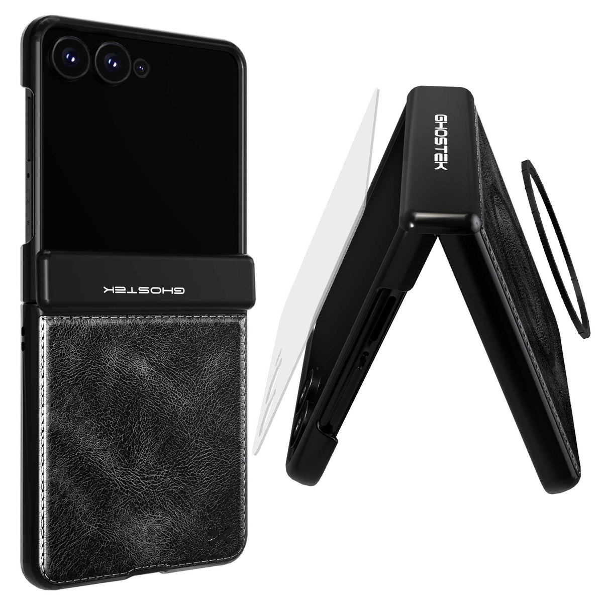 Samsung Galaxy Z Flip 8 Leather Case Black MagSafe Magnetic Hinge Cover