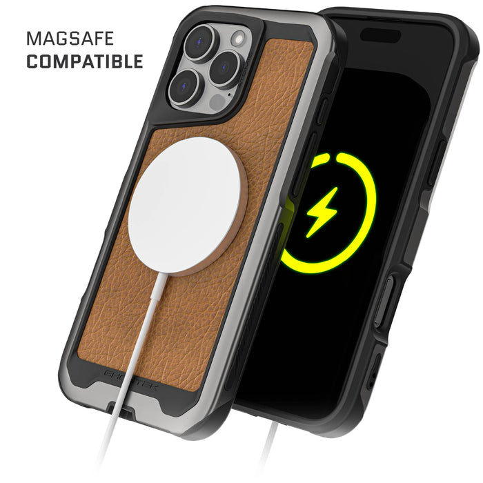 iPhone 16 Pro Max MagSafe Case Gunmetal Brown Leather