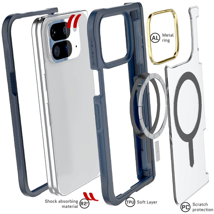 Google Pixel 10 Pro Fold Case Blue Clear MagSafe Magnetic Kickstand Protective Phone Cover