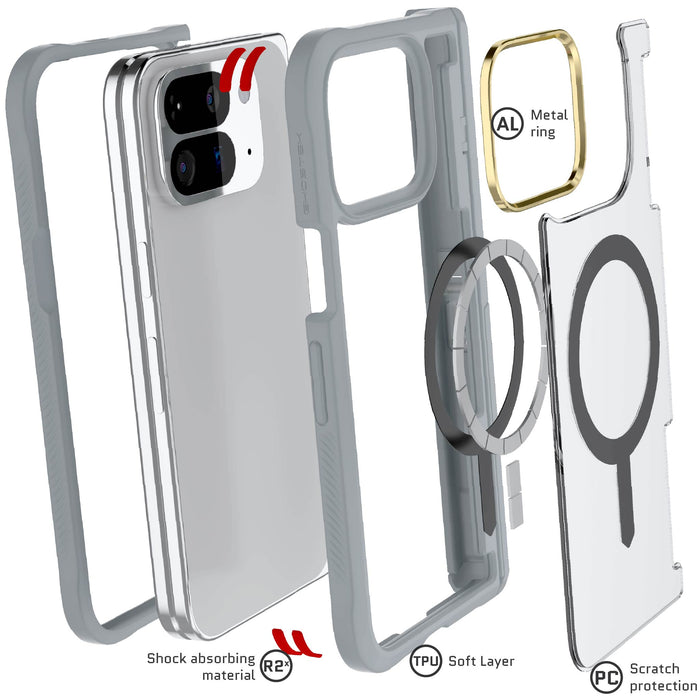 Pixel 10 Pro Fold Case Grey Clear MagSafe Magnetic Kickstand Protective Phone Cover