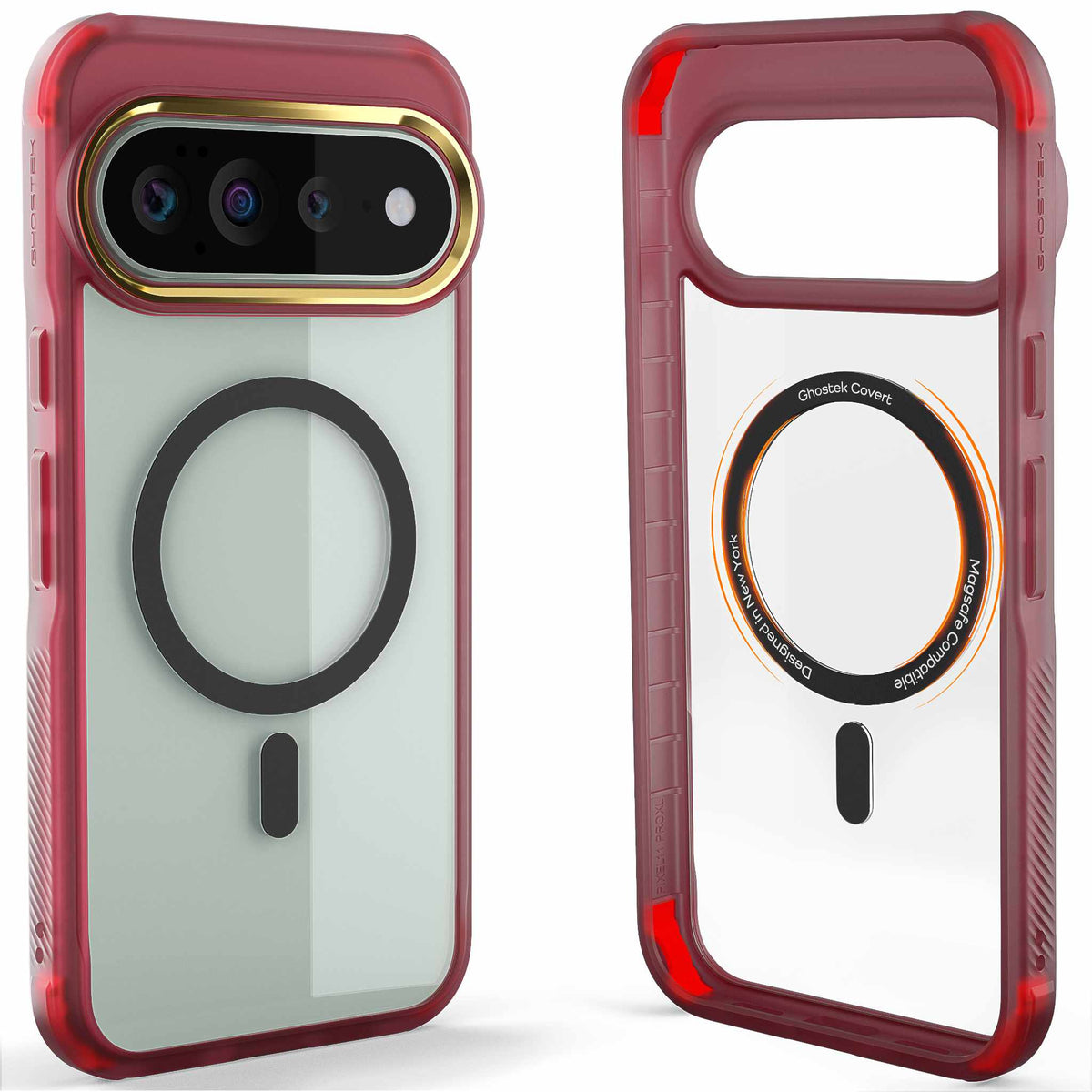Google Pixel 11 Pro XL Case Clear Red MagSafe Magnetic Ring Protective Cover
