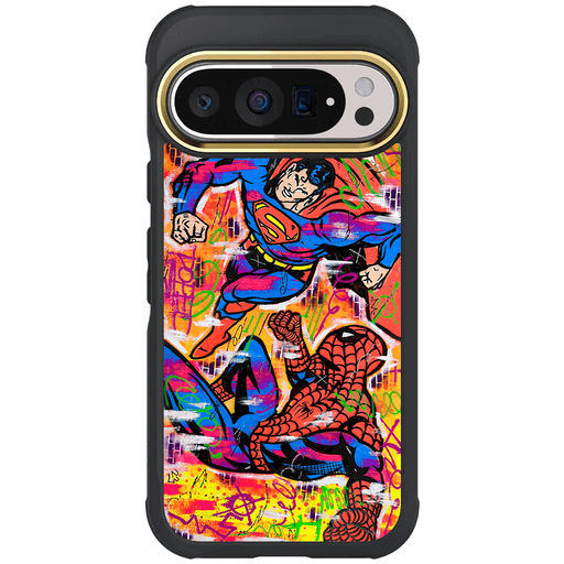 Google Pixel 9 Pro Spiderman vs Superman Spraypaint Artist Artwork Protective Phone Case