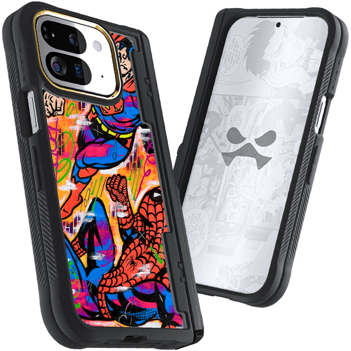 Pixel 9 Pro Fold Spiderman vs Superman Spraypaint Artist Artwork Protective Phone Case