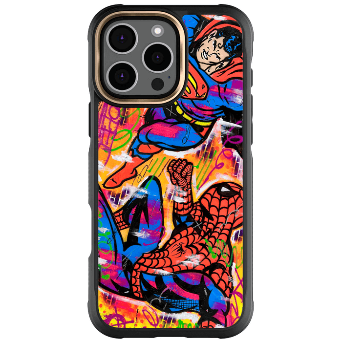 Apple iPhone 16 Pro Max Spiderman vs Superman Spraypaint Artist Artwork Protective Phone Case