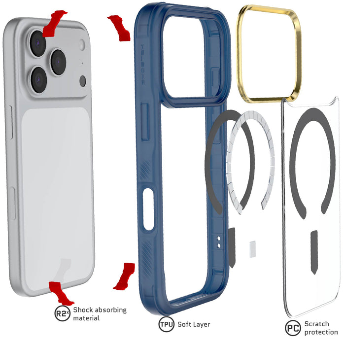 iPhone 17 Pro Case Blue Clear MagSafe Protective Phone Cover Shockproof