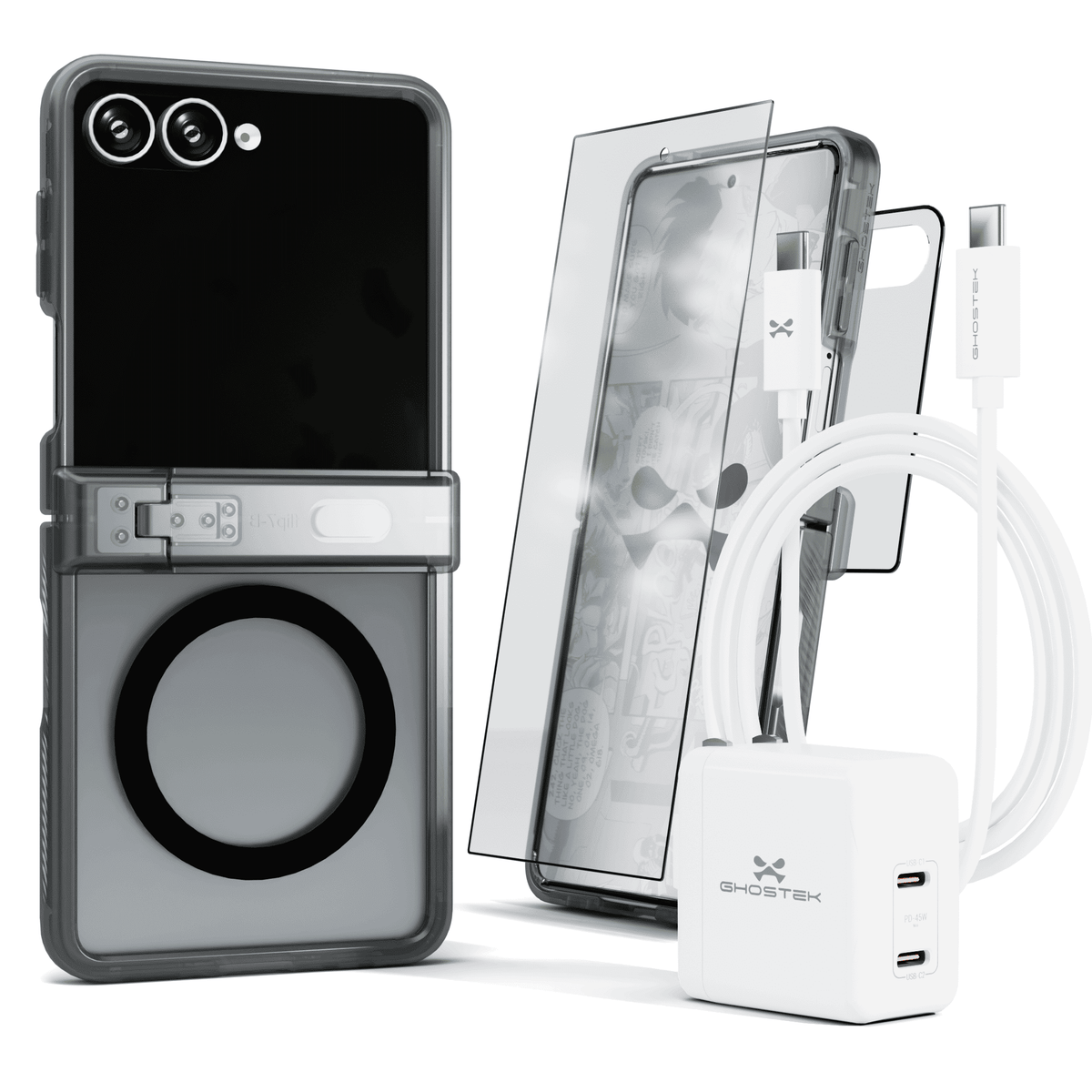 Galaxy Flip7 Case Smoke Matte Protective Phone Cover Magnetic MagSafe Kickstand Charger
