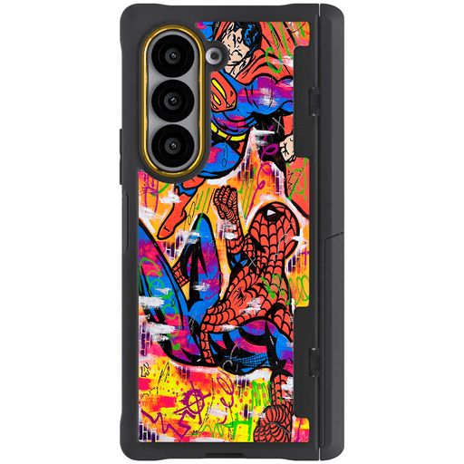 Samsung Galaxy Z Fold 6 Spiderman vs Superman Spraypaint Artist Artwork Protective Phone Case