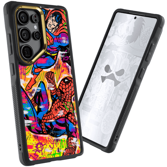 Galaxy S25 Ultra Spiderman vs Superman Spraypaint Artist Artwork Protective Phone Case