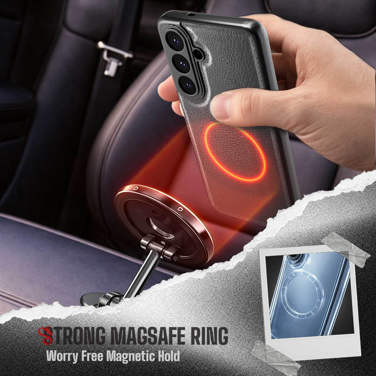 S26 Plus Leather Case Gray with MagSafe Magnetic 