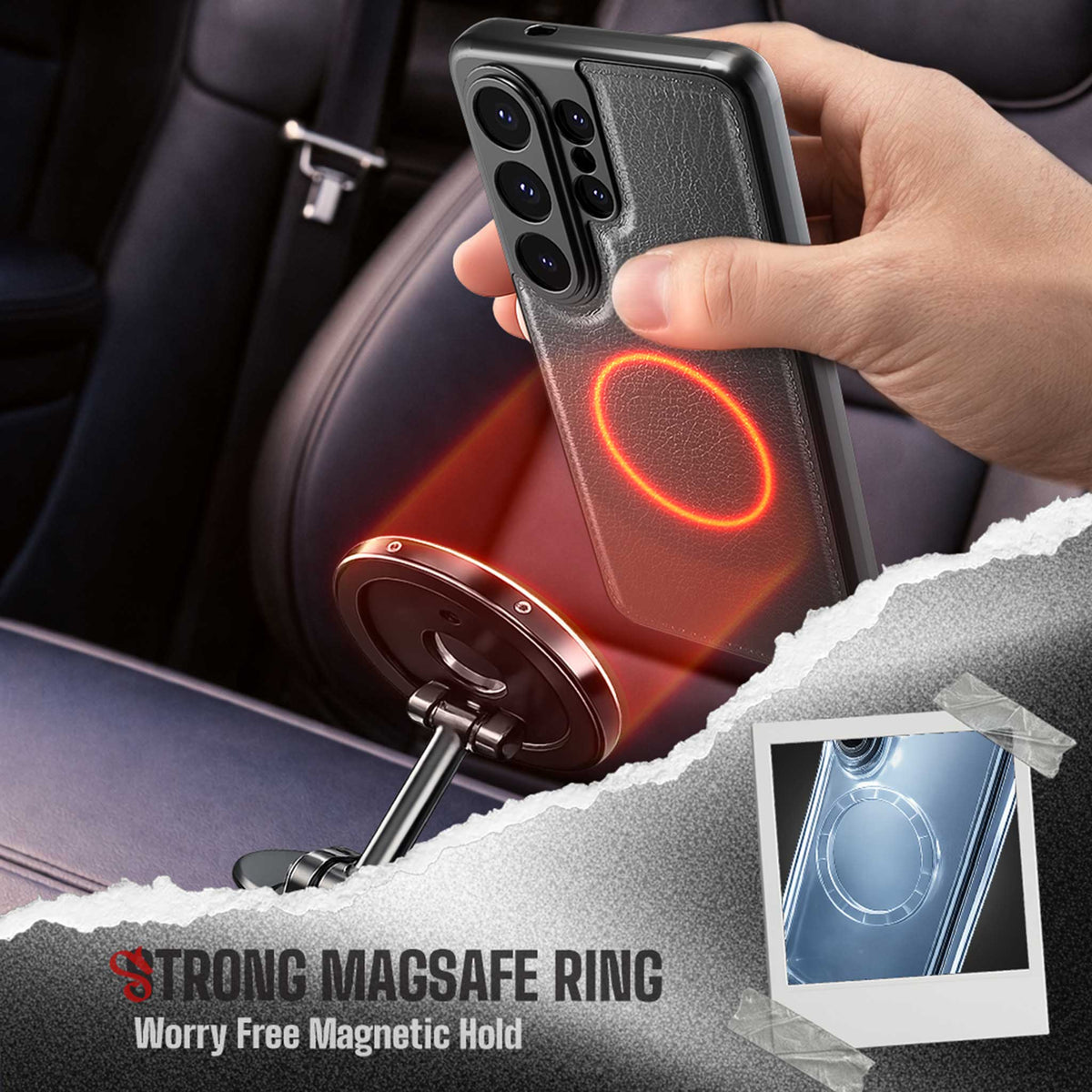 S26 Ultra Leather Case Gray with MagSafe Magnetic 