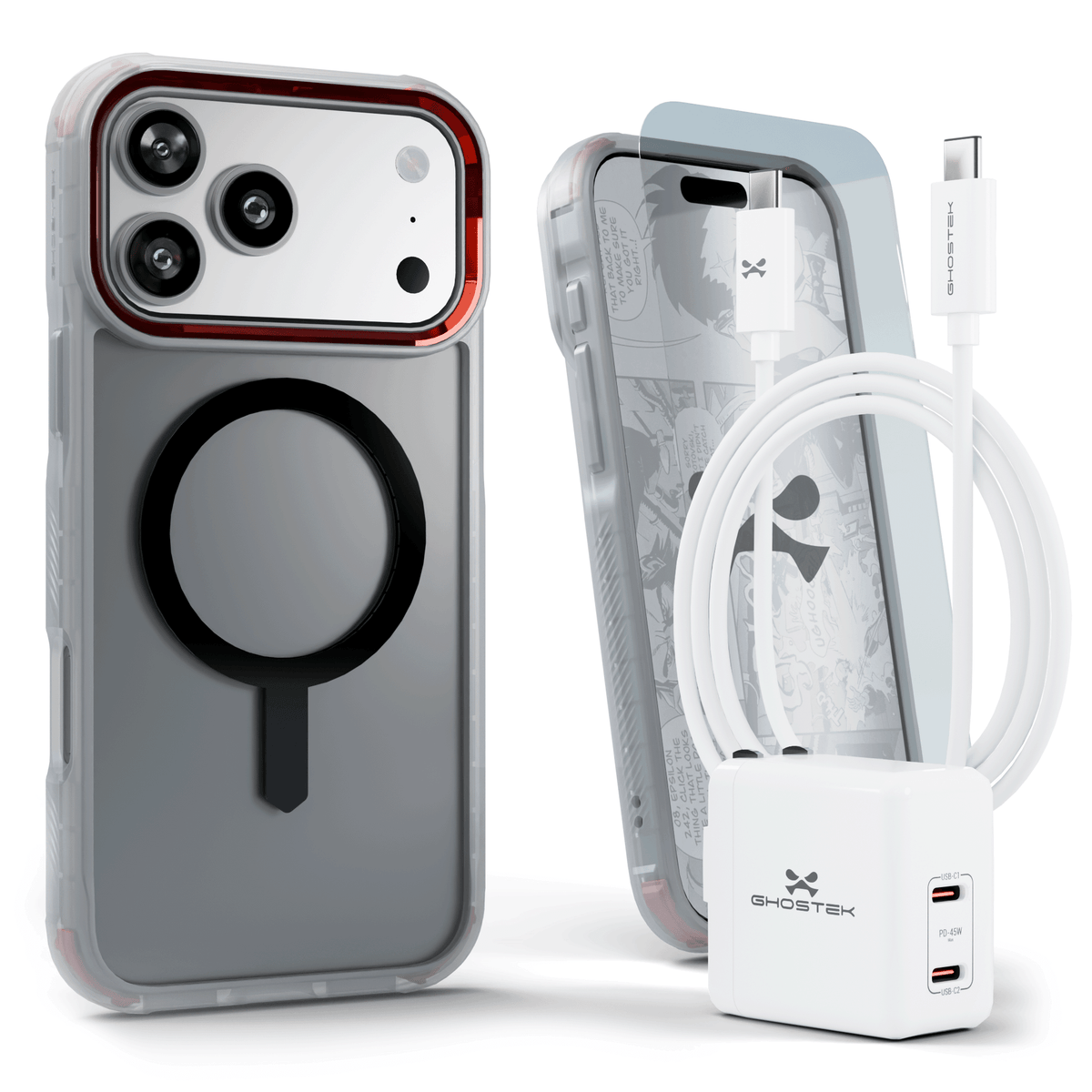 iPhone 17 Pro Max Case Charger Cable Screen Protector Bundle Clear