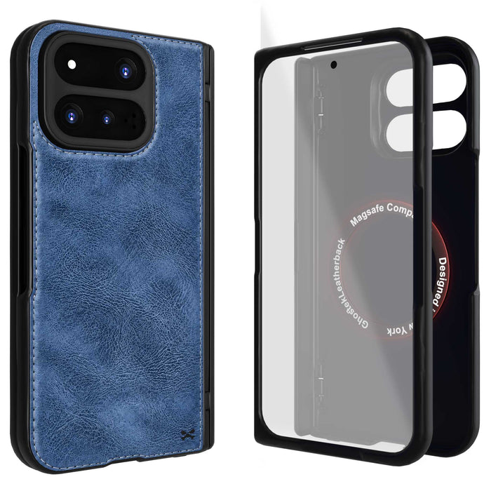 Google Pixel 11 Pro Fold Blue Leather Case with MagSafe