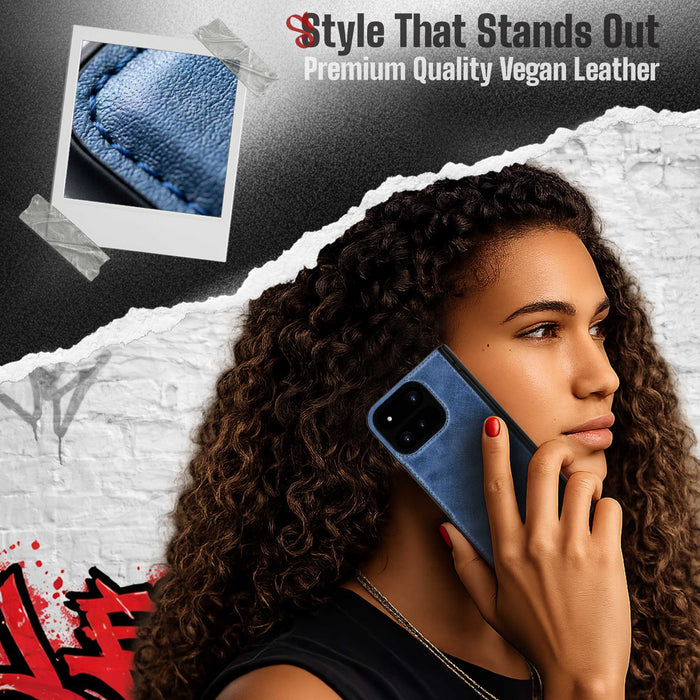 Google Pixel 11 Pro Fold Blue Leather Case with MagSafe and Screen Protector