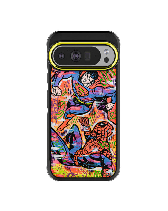 Pixel 10 Pro XL Spiderman vs Superman Spraypaint Artist Artwork Protective Phone Case